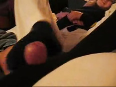 Footjob with black socks
