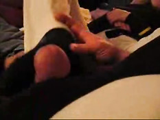 Footjob with black socks