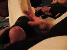 Footjob with black socks