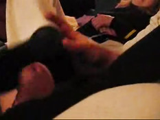 Footjob with black socks