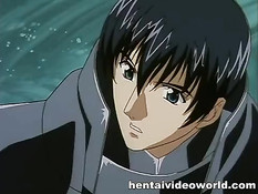 Парень в чёрном плаще лижет киску и ебёт рыжую аниме женщину