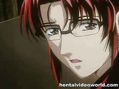 Парень в чёрном плаще лижет киску и ебёт рыжую аниме женщину