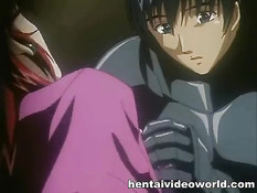 Парень в чёрном плаще лижет киску и ебёт рыжую аниме женщину