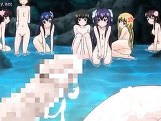 Счастливый паренёк у водопада трахается с тремя хентай девками