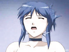 Аниме девушка с голубыми волосами отсосала и запрыгнула на член