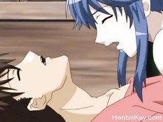 Аниме девушка с голубыми волосами отсосала и запрыгнула на член