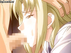 Два парня трахают хентай блондинку раком и заставляют сосать хуй