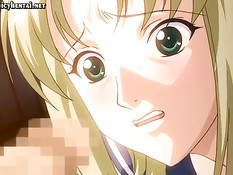 Два парня трахают хентай блондинку раком и заставляют сосать хуй