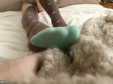 Стеснительная молодая россиянка в гольфах трахается с приятелем