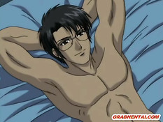 Хентай медсестра отсасывает член и трахается с парнем на кровати