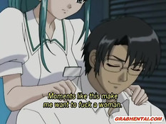 Хентай медсестра отсасывает член и трахается с парнем на кровати