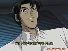 Хентай медсестра отсасывает член и трахается с парнем на кровати