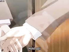 Парень тискает большие сиськи аниме девушки и даёт отсосать член