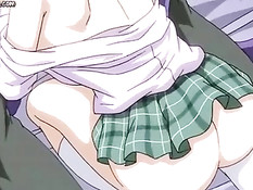 Парень тискает большие сиськи аниме девушки и даёт отсосать член