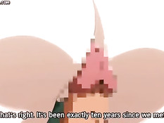 Парень тискает большие сиськи аниме девушки и даёт отсосать член