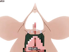 Парень тискает большие сиськи аниме девушки и даёт отсосать член