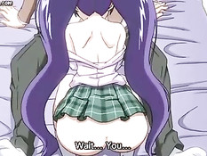 Парень тискает большие сиськи аниме девушки и даёт отсосать член