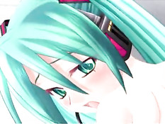 Аниме детка с голубыми волосами отсосала и получила член в киску