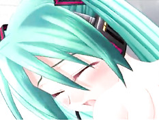 Аниме детка с голубыми волосами отсосала и получила член в киску