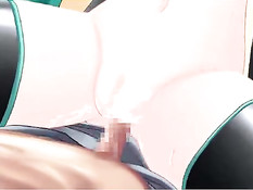 Аниме детка с голубыми волосами отсосала и получила член в киску