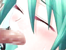 Аниме детка с голубыми волосами отсосала и получила член в киску