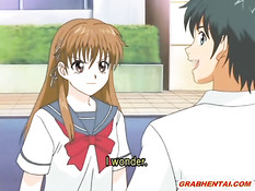 Парень прижал к стене и оттрахал испуганную хентай девственницу