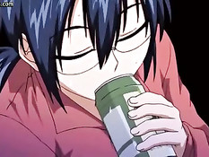 Очкастую аниме девушку отодрали раком и обильно полили спермой