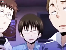 Очкастую аниме девушку отодрали раком и обильно полили спермой