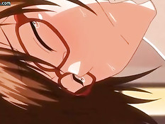 Очкастую аниме девушку отодрали раком и обильно полили спермой