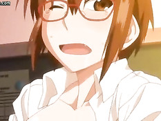 Очкастую аниме девушку отодрали раком и обильно полили спермой