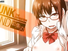 Очкастую аниме девушку отодрали раком и обильно полили спермой