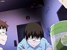 Очкастую аниме девушку отодрали раком и обильно полили спермой