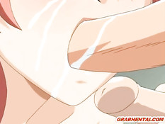 Хентай девчонка с большими сиськами отсасывает сразу два члена