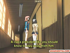 Хентай девчонка с большими сиськами отсасывает сразу два члена