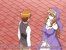 Очкастая аниме девка с зелёными волосами скачет на члене парня