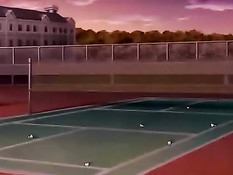 Очкастая аниме девка с зелёными волосами скачет на члене парня