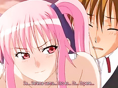 Очкастая аниме девка с зелёными волосами скачет на члене парня