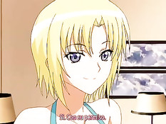 Очкастая аниме девка с зелёными волосами скачет на члене парня