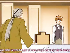 Очкастая аниме девка с зелёными волосами скачет на члене парня