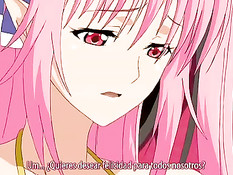 Очкастая аниме девка с зелёными волосами скачет на члене парня