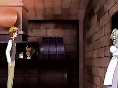 Очкастая аниме девка с зелёными волосами скачет на члене парня