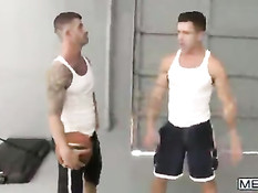 Геи занимаются любовью после игры в баскетбол и горячего душа