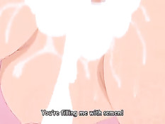 Грудастая хентай блондинка повалила парня на пол и села на член