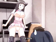 Грудастая хентай блондинка повалила парня на пол и села на член