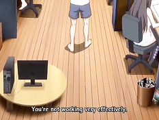 Грудастая хентай блондинка повалила парня на пол и села на член