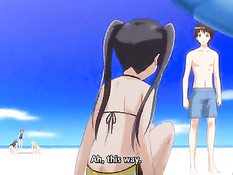 Грудастая хентай блондинка повалила парня на пол и села на член