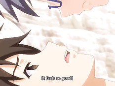 Грудастая хентай блондинка повалила парня на пол и села на член