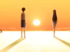 Грудастая хентай блондинка повалила парня на пол и села на член