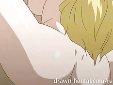 Грудастая аниме блондинка трётся об член и трахается с пареньком