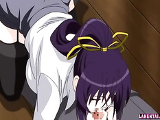 Горячая аниме девушка делает минет в позе 69 и ебётся в трусиках